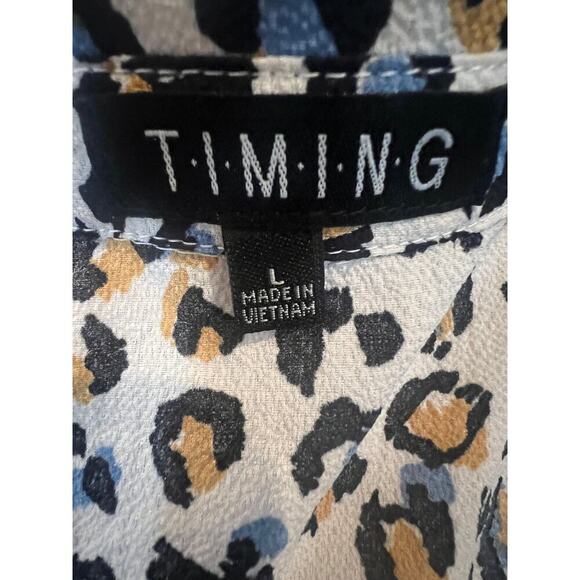 TIMING BUTTON UP CROP TOP CHEETAH PRINT WOMENS LARGE - Picture 3 of 8